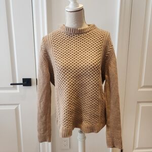Tilley Tan Cable Knit Sweater Merino Wool Cashmere Blend Cozy Luxury, size M